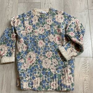 Zara Cream Knit Sweater with Blue, Green & Pink Accents